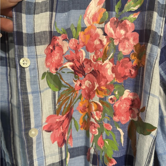 NWT Lauren Ralph Lauren  Floral & Plaid Linen Shirtdress Size 10 - Picture 8 of 10